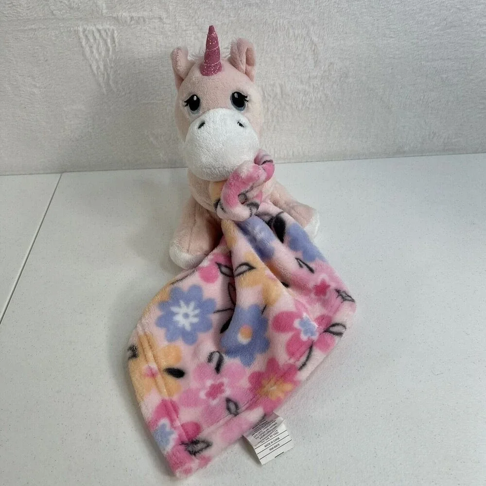 Little Beginnings Pink Unicorn Lovey Plush Floral‎ Baby Security Blanket Stuffed
